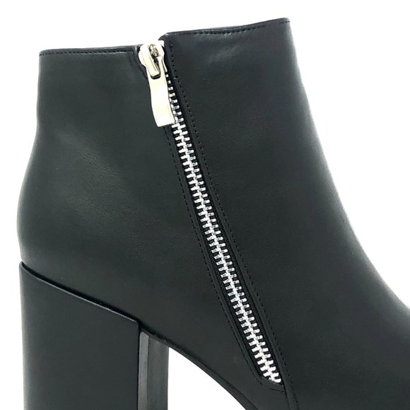 Black Vegan Leather Zipper Ankle Boots - Picture 8 of 10